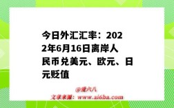 今日外汇汇率：2022年6月16日离岸人民币兑美元、欧元、日元贬值